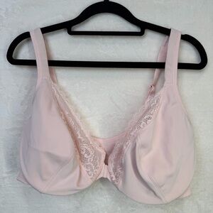 Playtex 44D Light Pink Front Hook Lace Bra Full Coverage Support Comfort